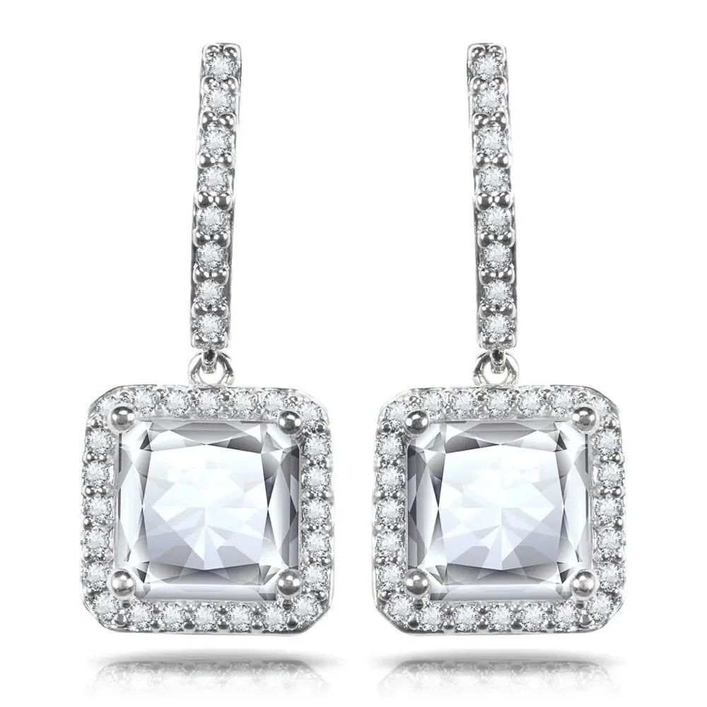New Amanda Blu Silver Square Halo Drop Earrings